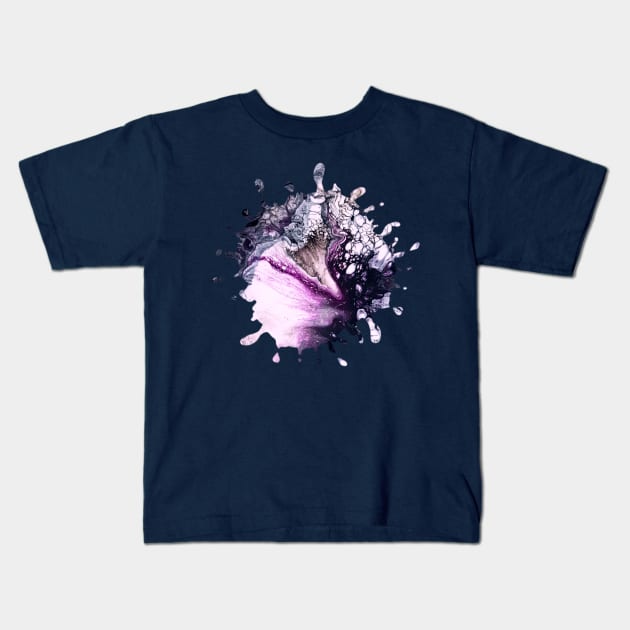 Purple/Grey Acrylic Pour Paint Splash Kids T-Shirt by Designs_by_KC